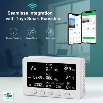 CE FCC Sertifikalı OEM ODM Akıllı Tuya 10-in-1 IAQ Detektörü PM1.0/PM2.5/CO2/CO/TVOC/POLLEN/AQI Monitor RS485 ile